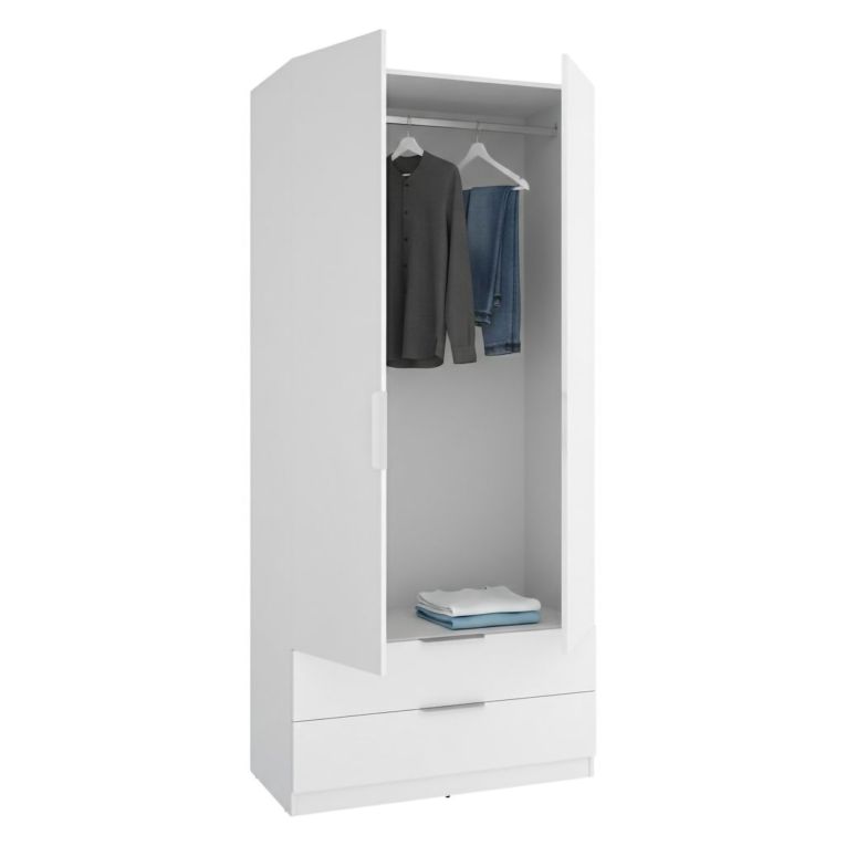 Guardaroba 2 Ante Bianco un Ripiano Appendiabiti 51x204h cm, 2 Cassetti - Montclare