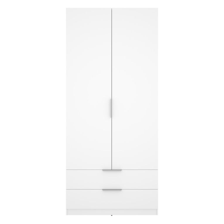 Guardaroba 2 Ante Bianco un Ripiano Appendiabiti 51x204h cm, 2 Cassetti - Montclare