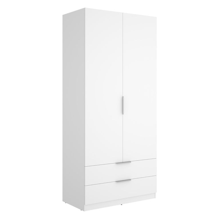 Guardaroba 2 Ante Bianco un Ripiano Appendiabiti 51x204h cm, 2 Cassetti - Montclare