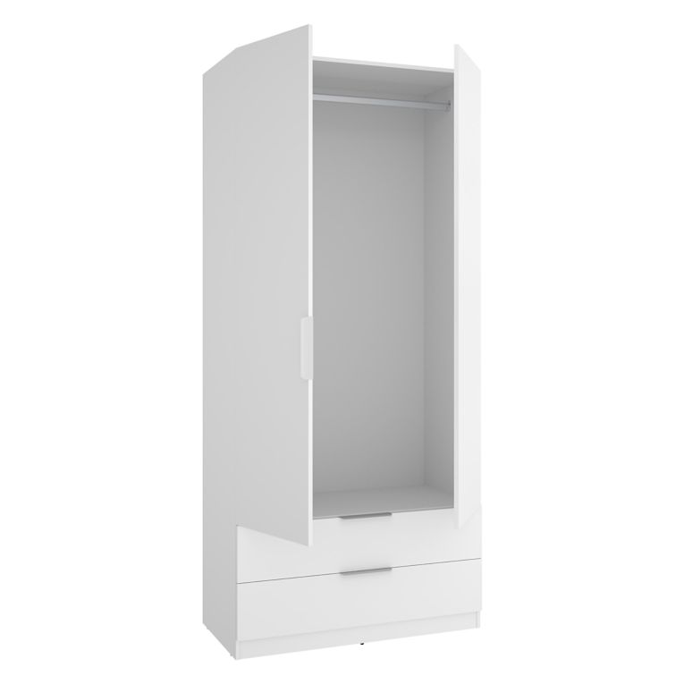 Guardaroba 2 Ante Bianco un Ripiano Appendiabiti 51x204h cm, 2 Cassetti - Montclare