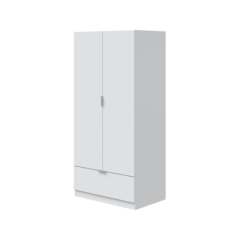 Guardaroba 2 Ante Bianco un Ripiano Appendiabiti 80x170h cm, un Cassetto - Budoia