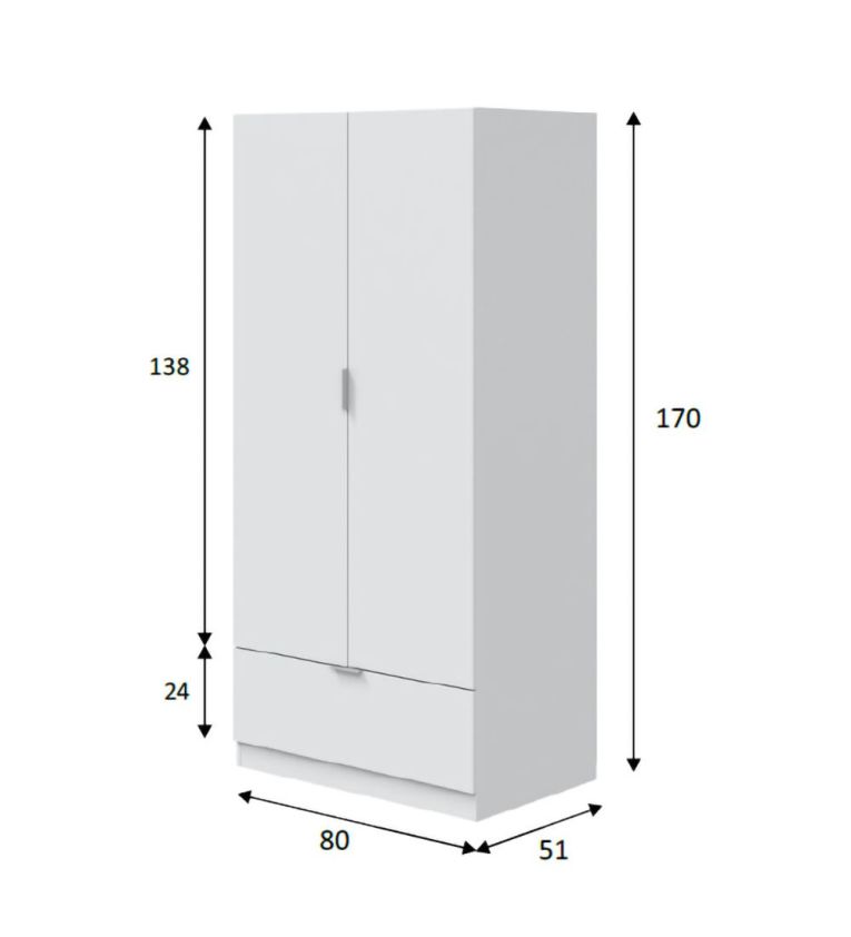 Guardaroba 2 Ante Bianco un Ripiano Appendiabiti 80x170h cm, un Cassetto - Budoia