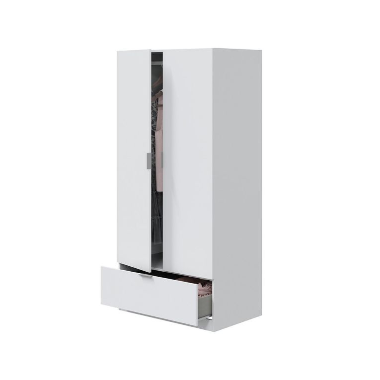 Guardaroba 2 Ante Bianco un Ripiano Appendiabiti 80x170h cm, un Cassetto - Budoia