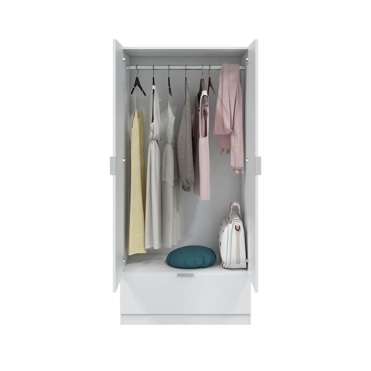 Guardaroba 2 Ante Bianco un Ripiano Appendiabiti 80x170h cm, un Cassetto - Budoia
