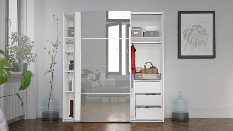 Guardaroba 2 ante Blandina, Mobile camera da letto, Cabina armadio portabiti, Armadio appendiabiti, 182x64 h202 cm, Bianco