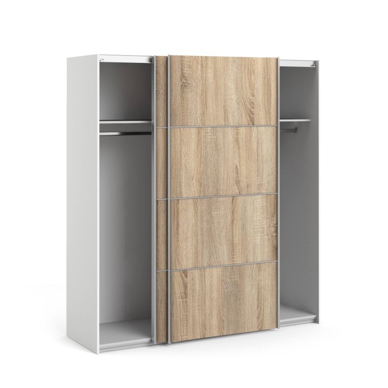 Guardaroba 2 ante Cassandre, Mobile camera da letto, Cabina armadio portabiti, Armadio appendiabiti, 182x64 h202 cm, Bianco e Quercia