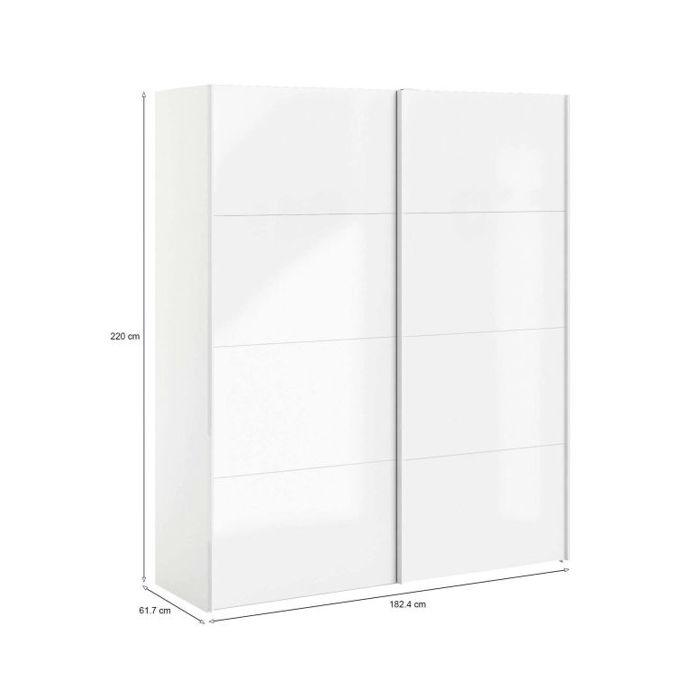 Guardaroba 2 ante Christa, Mobile camera da letto, Cabina armadio portabiti, Armadio appendiabiti, 182x62 h220 cm, Bianco