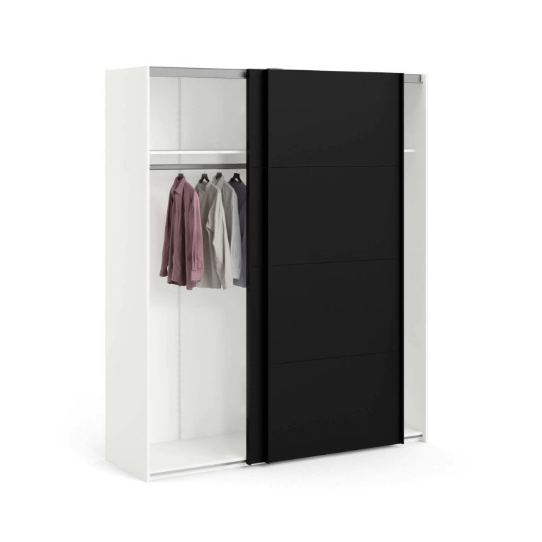 Guardaroba 2 ante Christa, Mobile camera da letto, Cabina armadio portabiti, Armadio appendiabiti, 62x182 h220 cm, Bianco e Nero