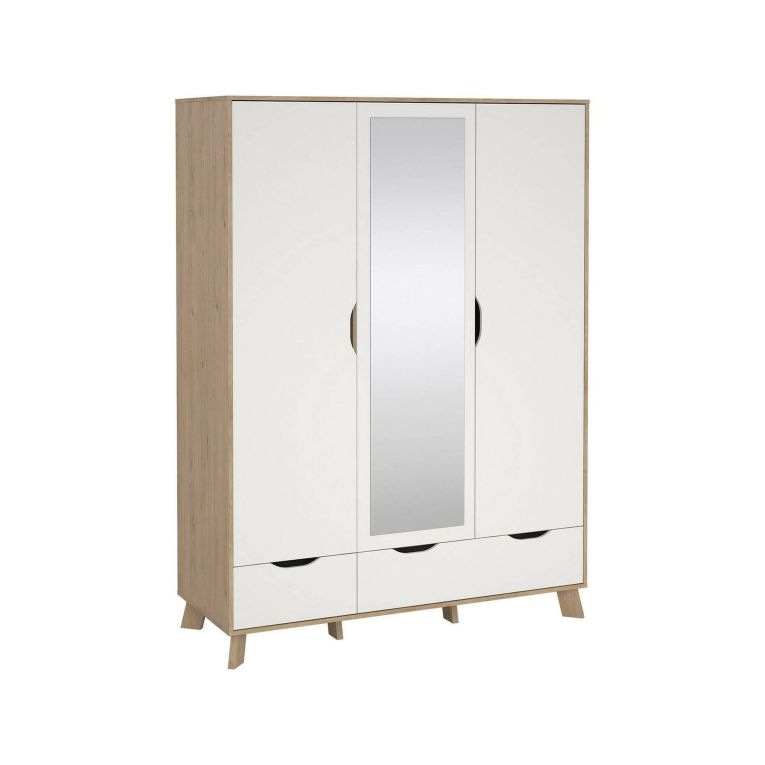 Guardaroba 2 ante Christiana, Mobile camera da letto, Cabina armadio portabiti, Armadio appendiabiti, 58x147 h201 cm, Rovere e Bianco