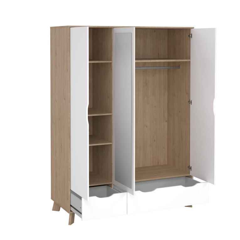 Guardaroba 2 ante Christiana, Mobile camera da letto, Cabina armadio portabiti, Armadio appendiabiti, 58x147 h201 cm, Rovere e Bianco