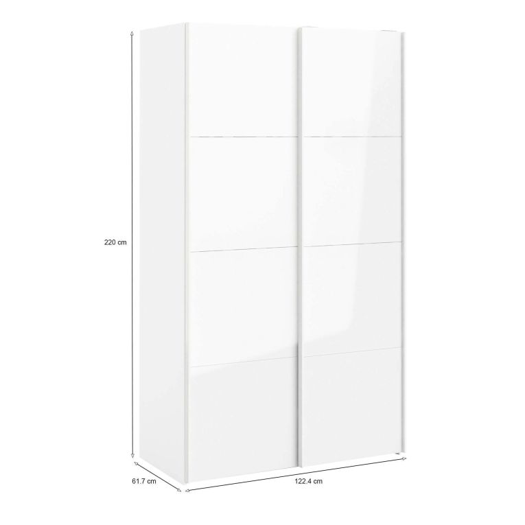Guardaroba 2 ante Clarine, Mobile camera da letto, Cabina armadio portabiti, Armadio appendiabiti, 122x62 h220 cm, Bianco