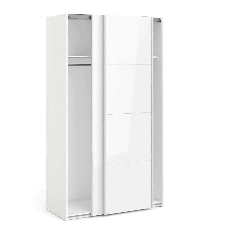 Guardaroba 2 ante Clarine, Mobile camera da letto, Cabina armadio portabiti, Armadio appendiabiti, 122x62 h220 cm, Bianco