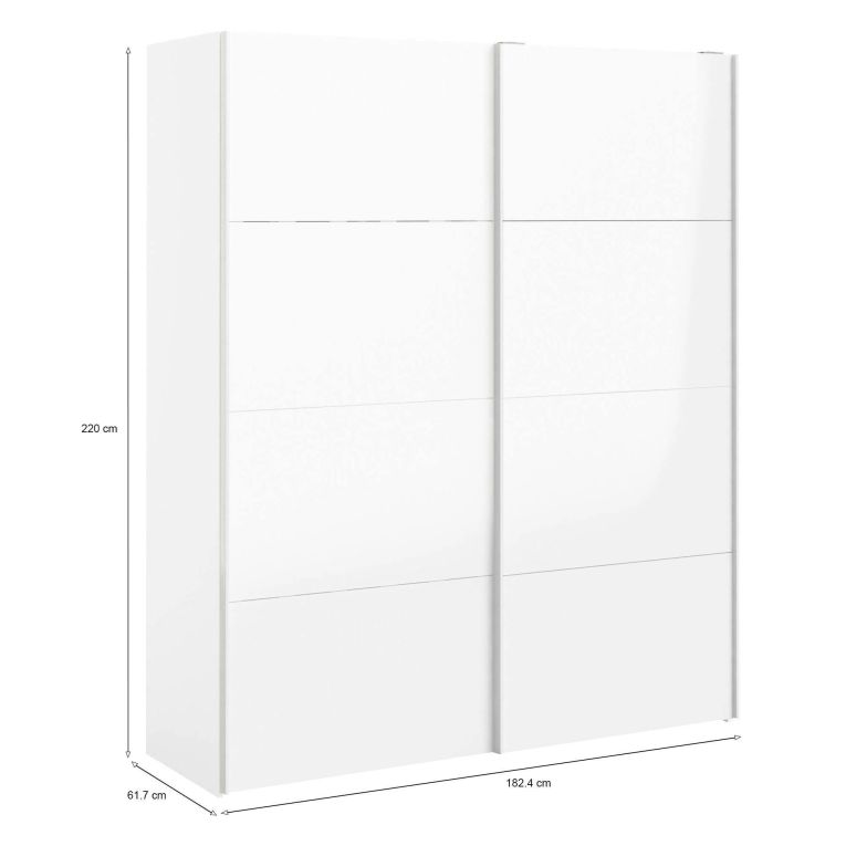 Guardaroba 2 ante Clary, Mobile camera da letto, Cabina armadio portabiti, Armadio appendiabiti, 182x62 h220 cm, Bianco