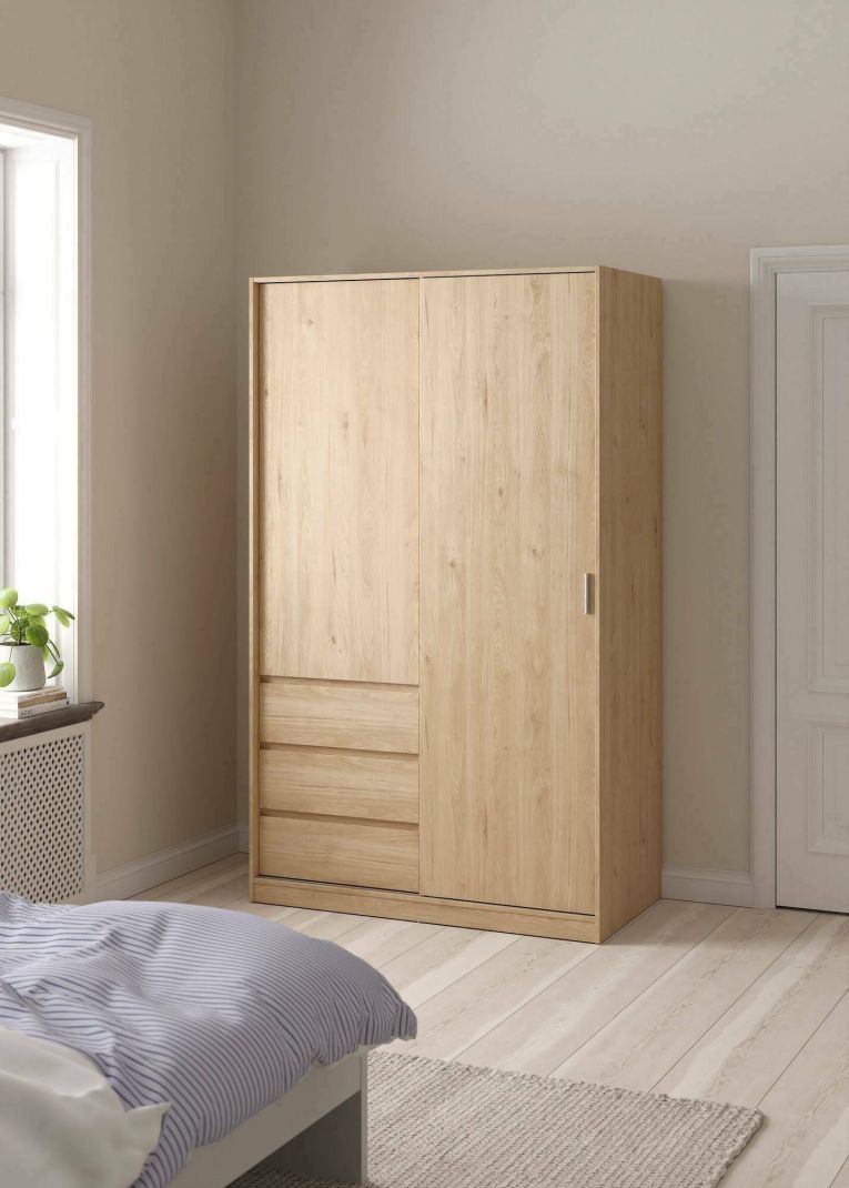 Guardaroba 2 ante Clemence, Mobile camera da letto, Cabina armadio portabiti, Armadio appendiabiti, 60x119 h200 cm, Rovere