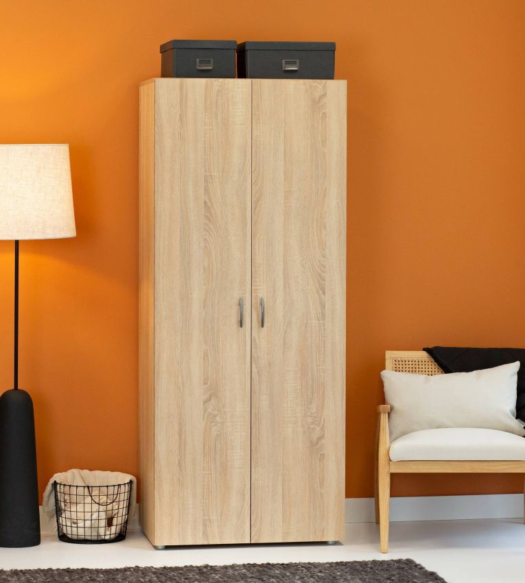 Guardaroba 2 ante Cork, Mobile camera da letto, Cabina armadio portabiti, Armadio appendiabiti, 74x52 h179 cm, Rovere