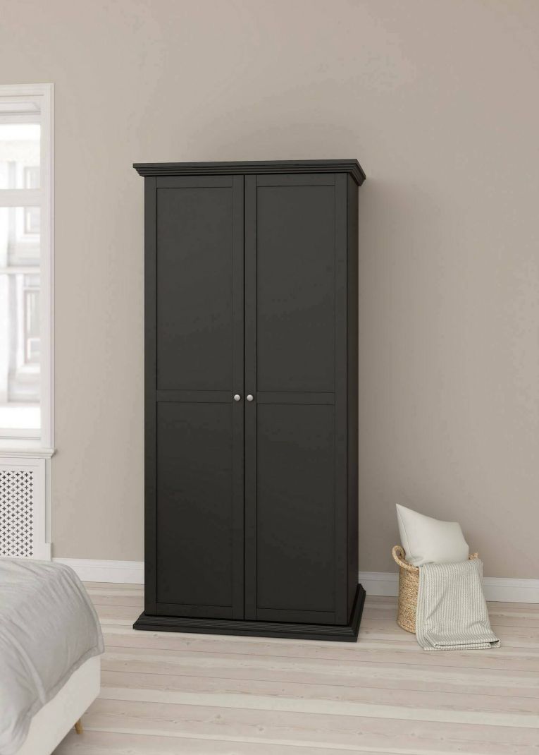 Guardaroba 2 ante Daphne, Mobile camera da letto, Cabina armadio portabiti, Armadio appendiabiti, 63x96 h200 cm, Nero