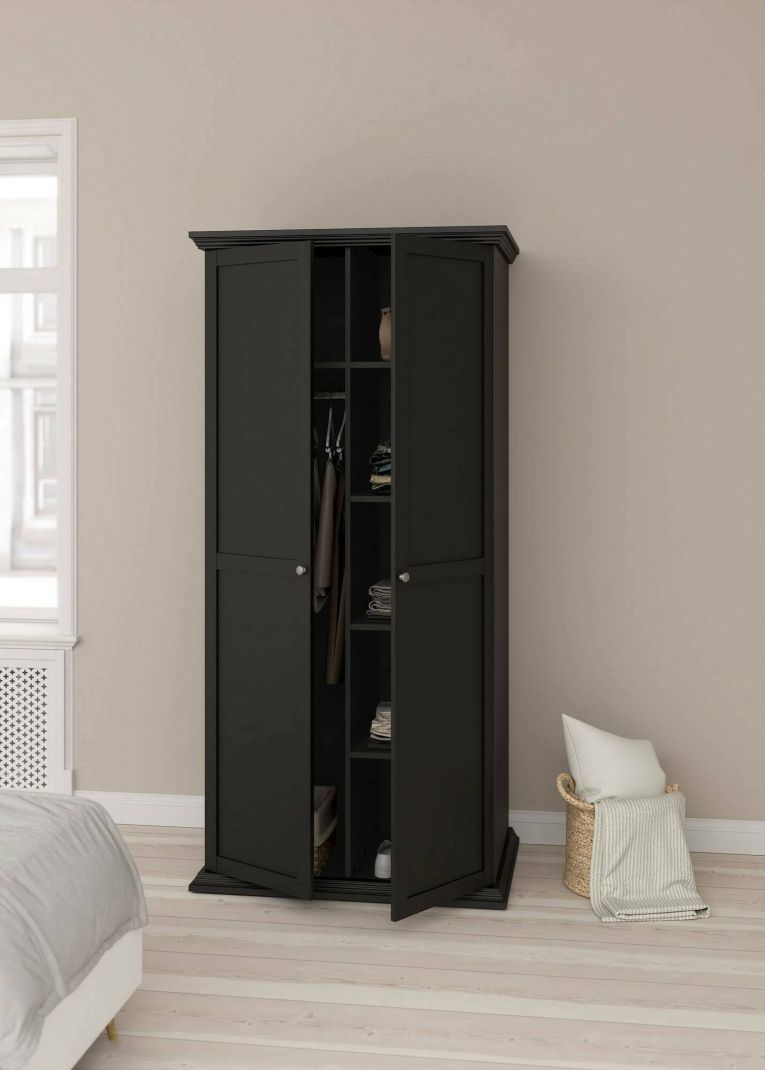 Guardaroba 2 ante Daphne, Mobile camera da letto, Cabina armadio portabiti, Armadio appendiabiti, 63x96 h200 cm, Nero