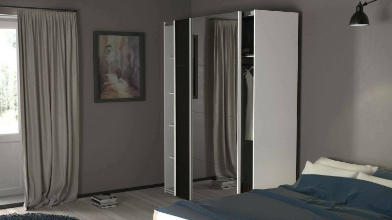 Guardaroba 2 ante Elina, Mobile camera da letto, Cabina armadio portabiti, Armadio appendiabiti, 61x182 h220 cm, Bianco e Nero
