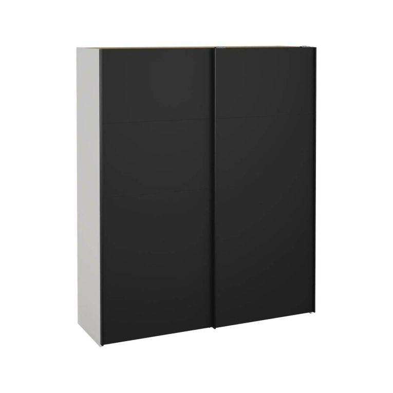 Guardaroba 2 ante Elina, Mobile camera da letto, Cabina armadio portabiti, Armadio appendiabiti, 61x182 h220 cm, Bianco e Nero