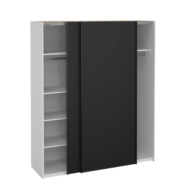 Guardaroba 2 ante Elina, Mobile camera da letto, Cabina armadio portabiti, Armadio appendiabiti, 61x182 h220 cm, Bianco e Nero