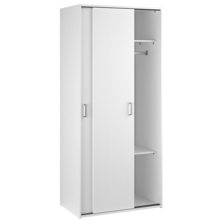 Guardaroba 2 ante Elle, Mobile camera da letto, Cabina armadio portabiti, Armadio appendiabiti, 48x78 h175 cm, Bianco