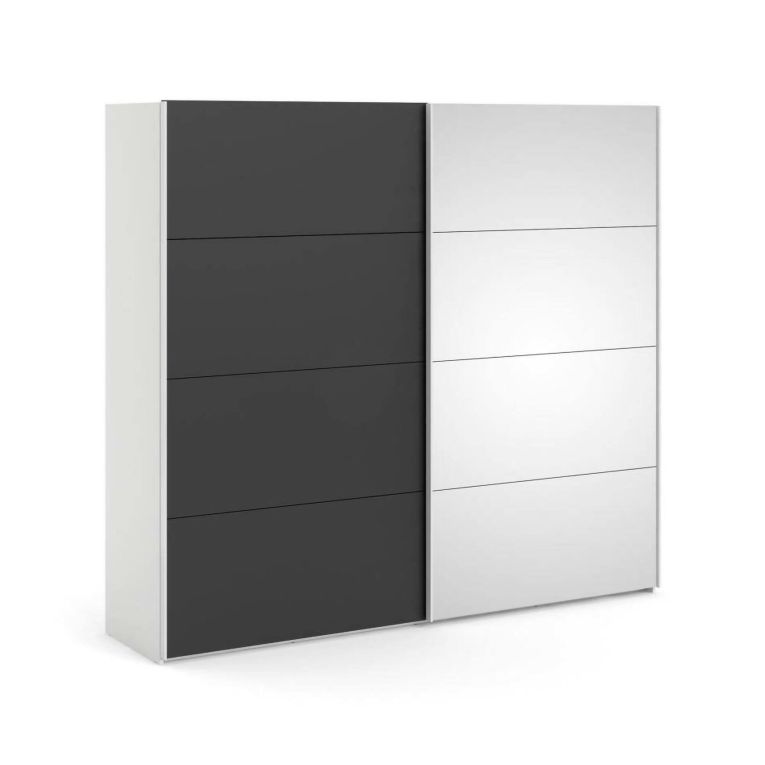 Guardaroba 2 ante Eloina, Mobile camera da letto, Cabina armadio portabiti, Armadio appendiabiti, 61x243 h220 cm, Bianco e Nero
