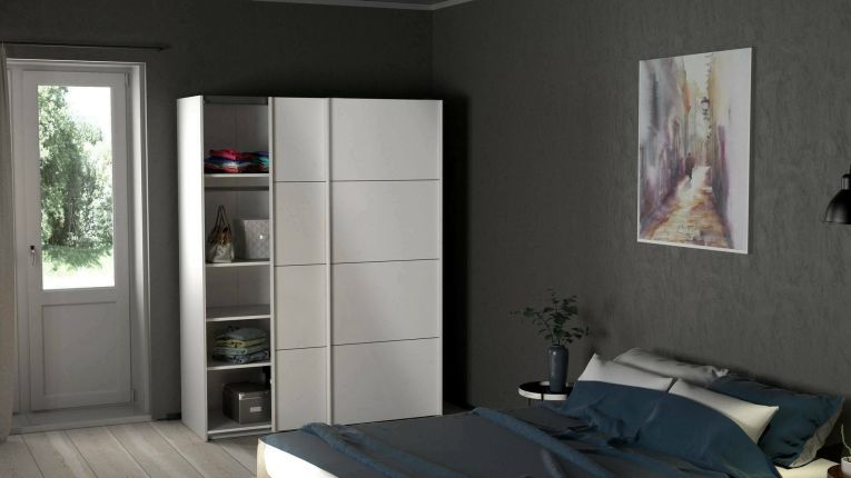 Guardaroba 2 ante Elvire, Mobile camera da letto, Cabina armadio portabiti, Armadio appendiabiti, 61x150 h200 cm, Bianco