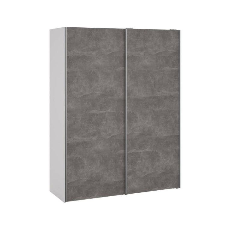 Guardaroba 2 ante Elvire, Mobile camera da letto, Cabina armadio portabiti, Armadio appendiabiti, 61x150 h200 cm, Bianco e Grigio