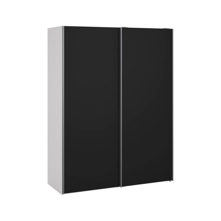 Guardaroba 2 ante Elvire, Mobile camera da letto, Cabina armadio portabiti, Armadio appendiabiti, 61x150 h200 cm, Bianco e Nero