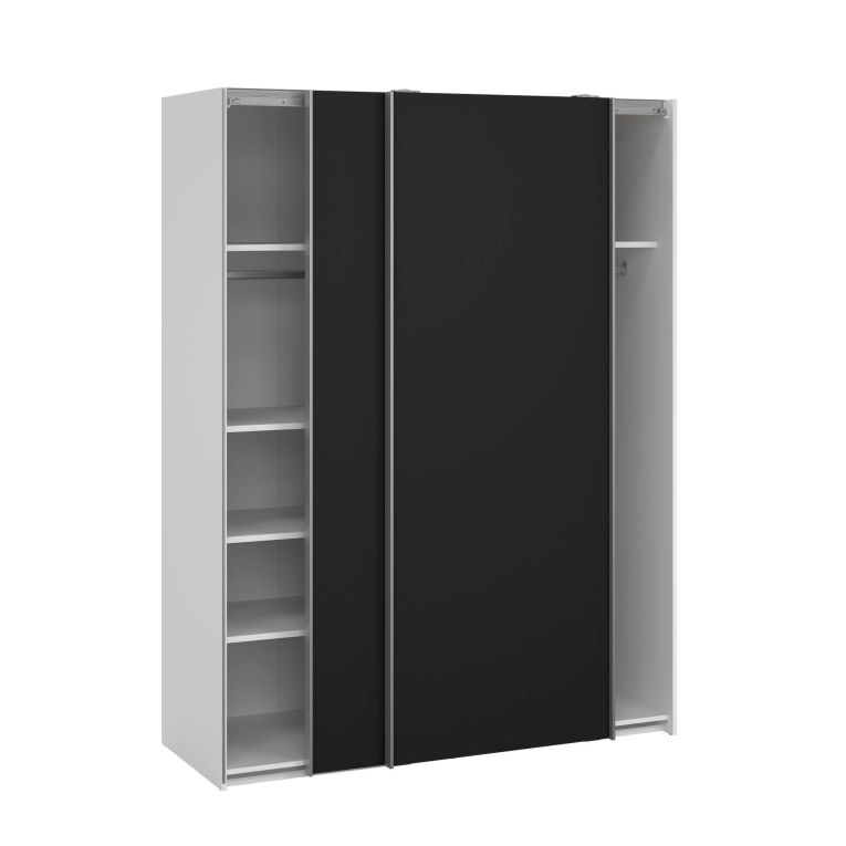 Guardaroba 2 ante Elvire, Mobile camera da letto, Cabina armadio portabiti, Armadio appendiabiti, 61x150 h200 cm, Bianco e Nero