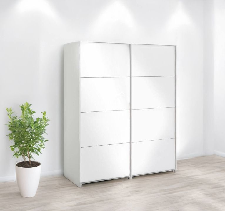 Guardaroba 2 ante Emeraude, Mobile camera da letto, Cabina armadio portabiti, Armadio appendiabiti, 61x182 h220 cm, Bianco