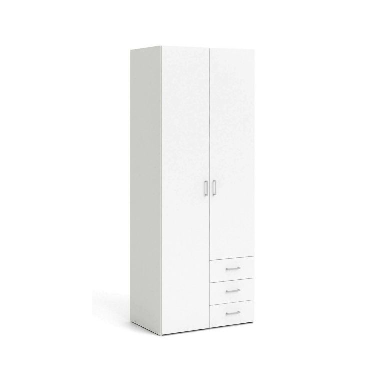 Guardaroba 2 ante Emilie, Mobile camera da letto, Cabina armadio portabiti, Armadio appendiabiti, 77x50 h200 cm, Bianco