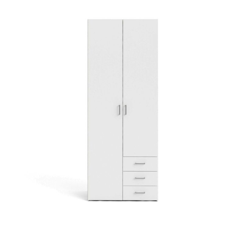 Guardaroba 2 ante Emilie, Mobile camera da letto, Cabina armadio portabiti, Armadio appendiabiti, 77x50 h200 cm, Bianco