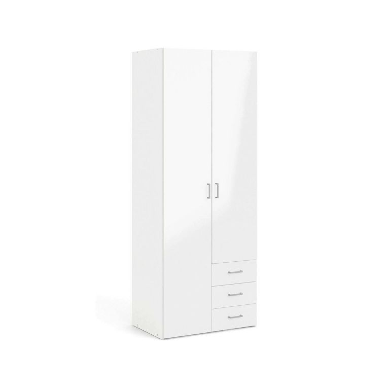 Guardaroba 2 ante Emilie, Mobile camera da letto, Cabina armadio portabiti, Armadio appendiabiti, 78x50 h200 cm, Bianco