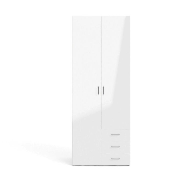 Guardaroba 2 ante Emilie, Mobile camera da letto, Cabina armadio portabiti, Armadio appendiabiti, 78x50 h200 cm, Bianco