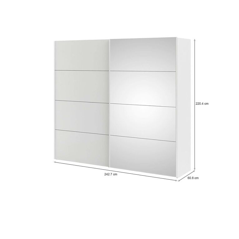 Guardaroba 2 ante Emmeline, Mobile camera da letto, Cabina armadio portabiti, Armadio appendiabiti, 61x243 h220 cm, Bianco