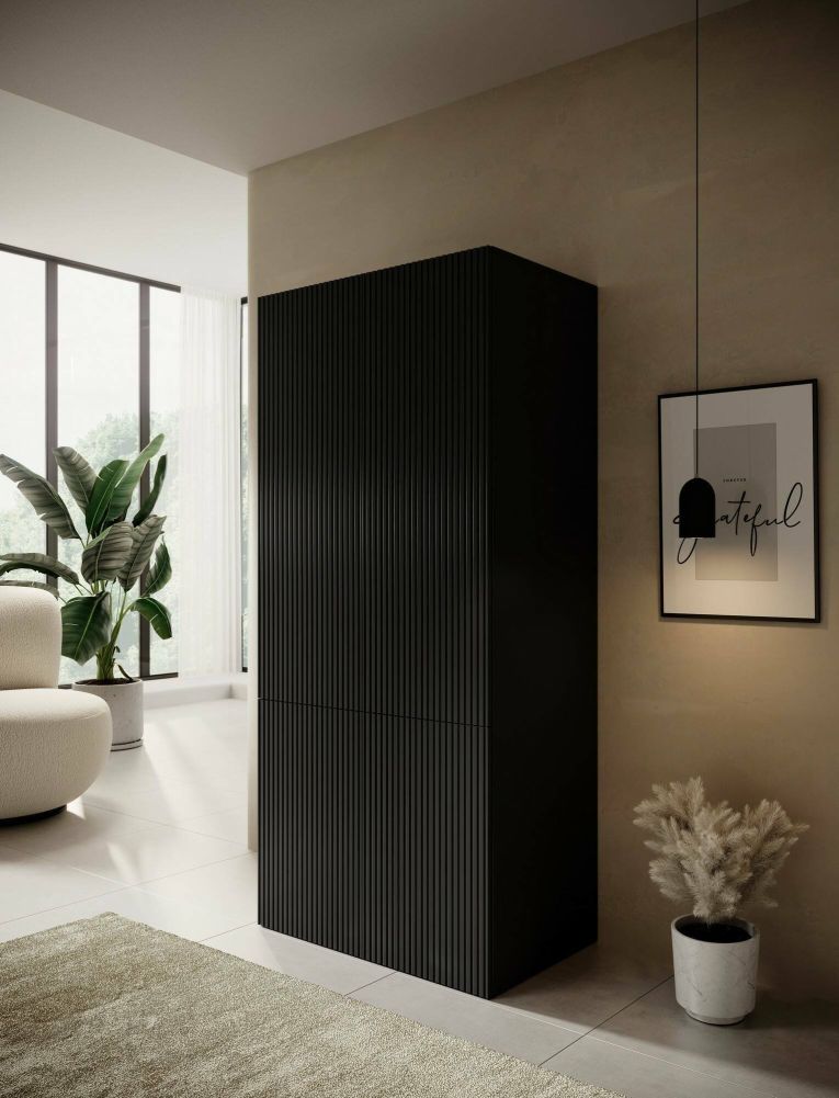 Guardaroba 2 ante Esposende, Mobile camera da letto, Cabina armadio portabiti, Armadio appendiabiti, 90x56 h199 cm, Nero