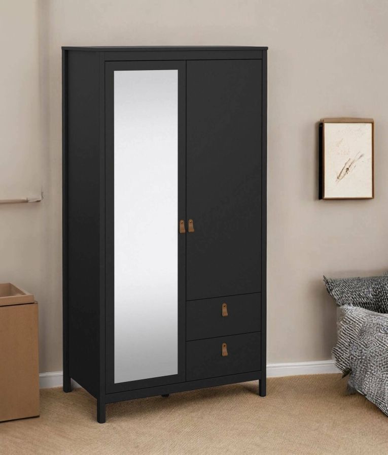 Guardaroba 2 ante Ghislaine, Mobile camera da letto, Cabina armadio portabiti, Armadio appendiabiti, 58x102 h199 cm, Nero