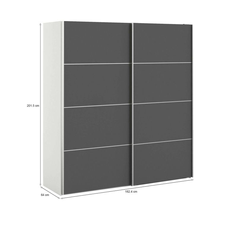 Guardaroba 2 Ante Grigio Scuro Bianco Appendiabiti 2 Ripiani 182x202h cm, 2 Ante - Accadia