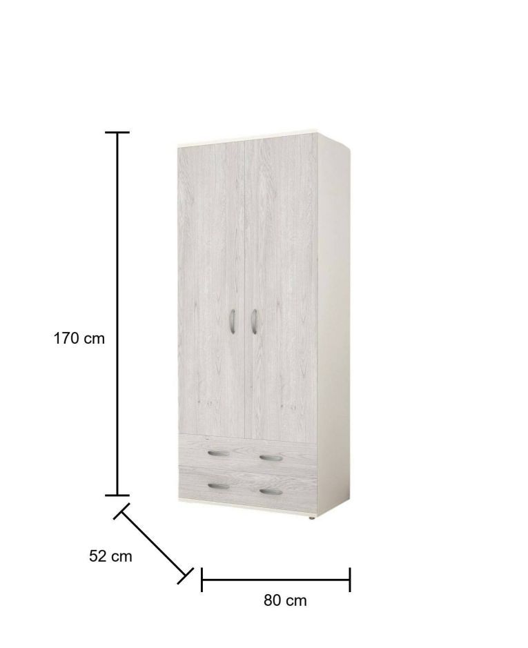 Guardaroba 2 ante Haishen, 80x52h170 cm, Bianco e Grigio
