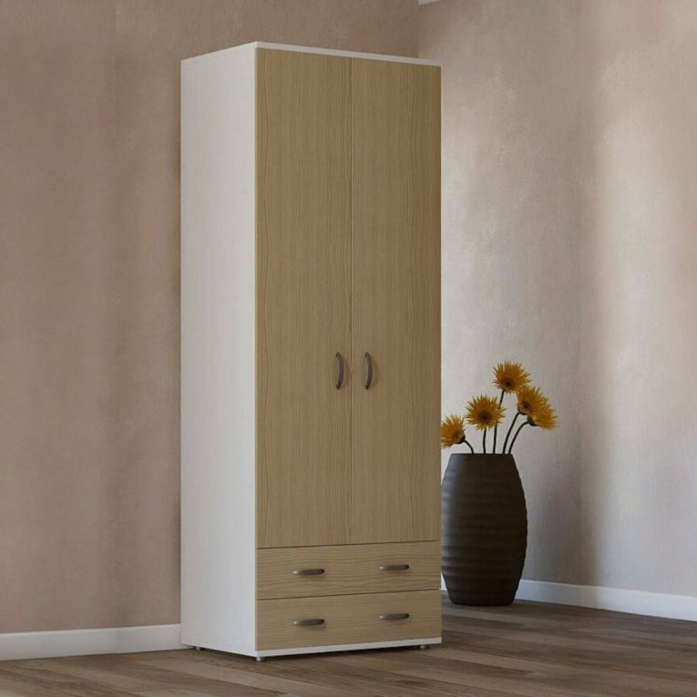 Guardaroba 2 ante Haishen, 80x52h170 cm, Bianco e Rovere