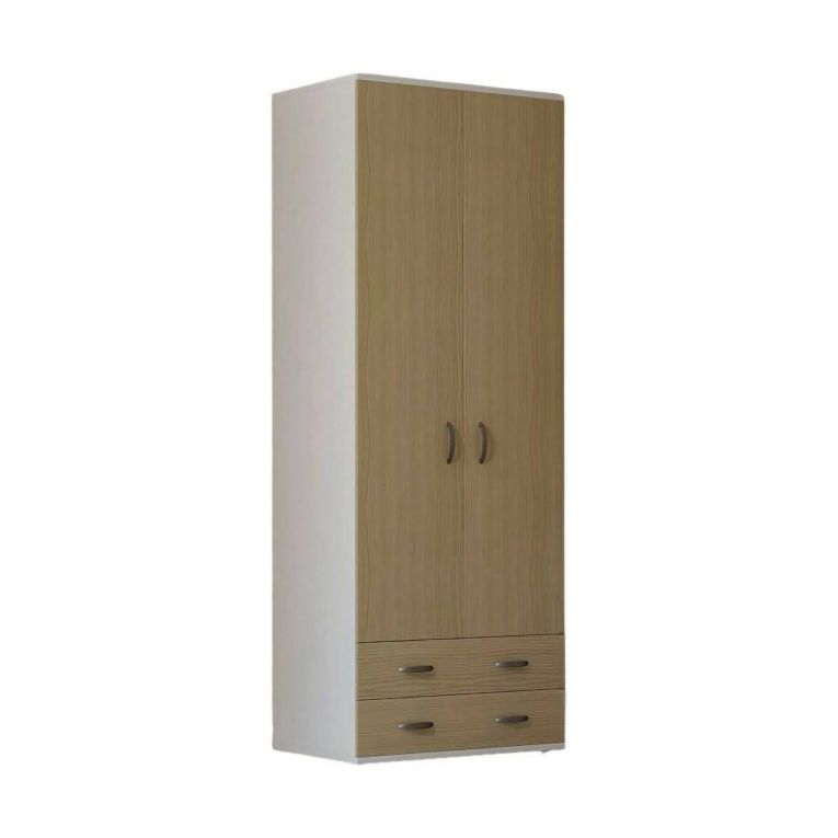 Guardaroba 2 ante Haishen, 80x52h170 cm, Bianco e Rovere