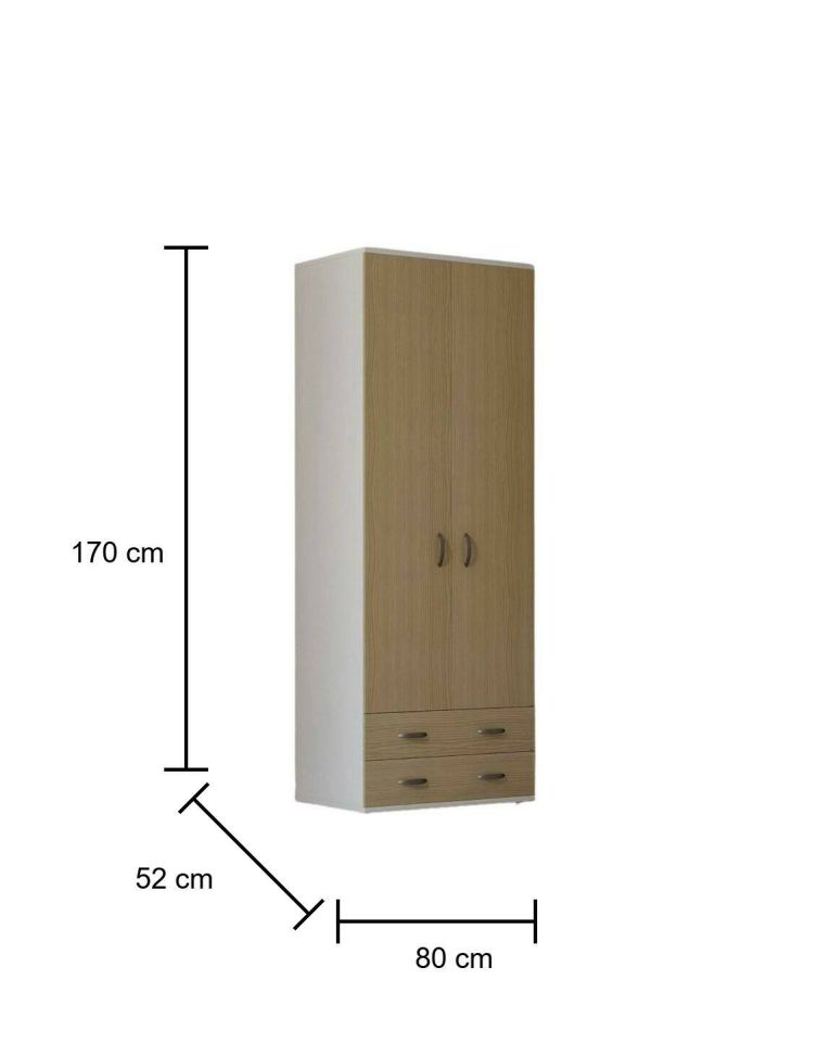 Guardaroba 2 ante Haishen, 80x52h170 cm, Bianco e Rovere