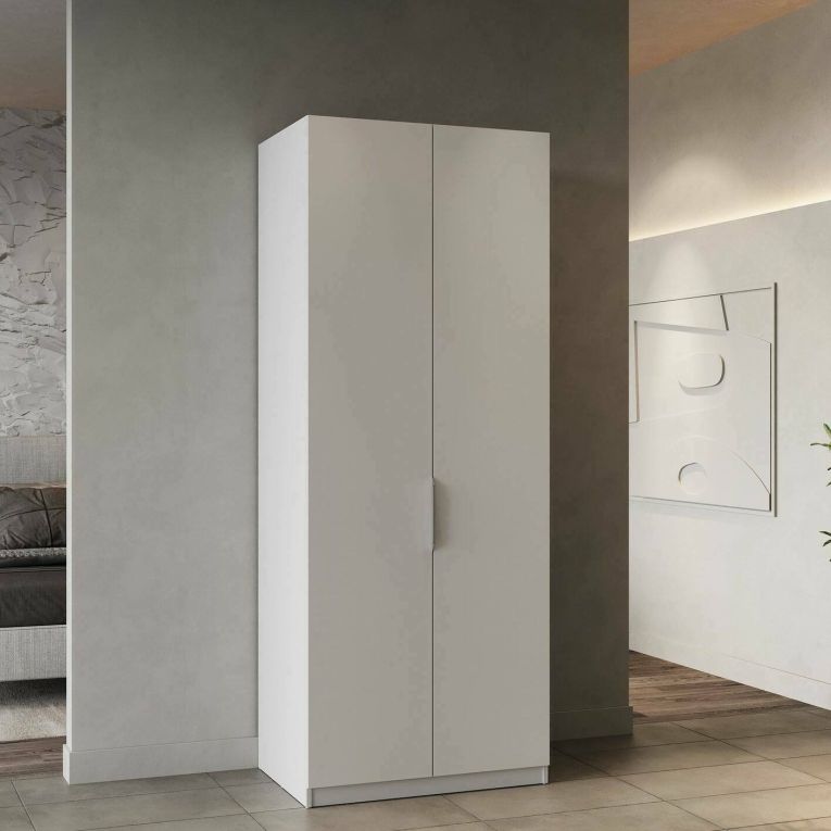 Guardaroba 2 ante Isere, Mobile camera da letto, Cabina armadio portabiti, Armadio appendiabiti, 79x51 h203 cm, Bianco opaco