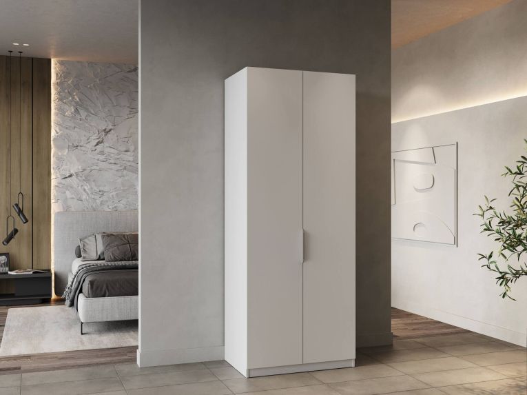 Guardaroba 2 ante Isere, Mobile camera da letto, Cabina armadio portabiti, Armadio appendiabiti, 79x51 h203 cm, Bianco opaco