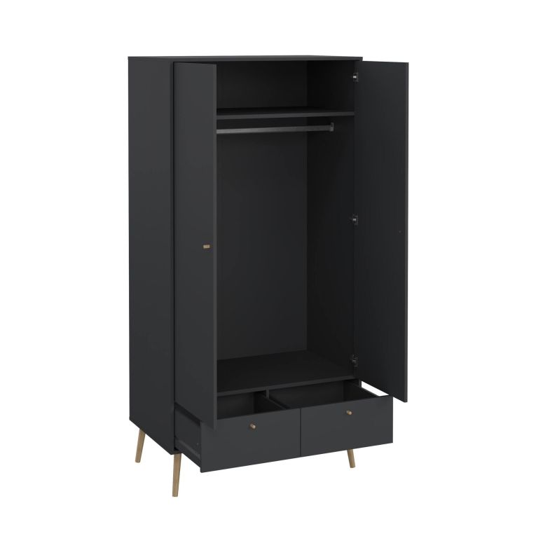 Guardaroba 2 ante Jolene, Mobile camera da letto, Cabina armadio portabiti, Armadio appendiabiti, 58x99 h200 cm, Grigio