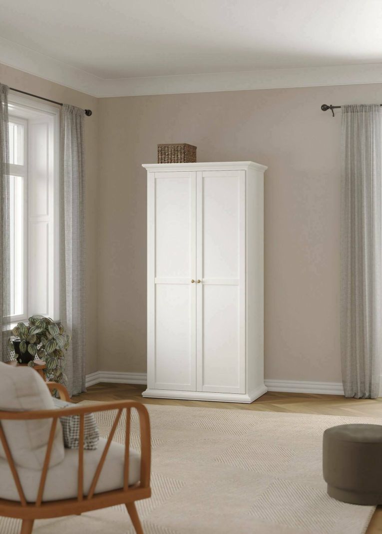 Guardaroba 2 ante Juliette, Mobile camera da letto, Cabina armadio portabiti, Armadio appendiabiti, 96x61 h201 cm, Bianco