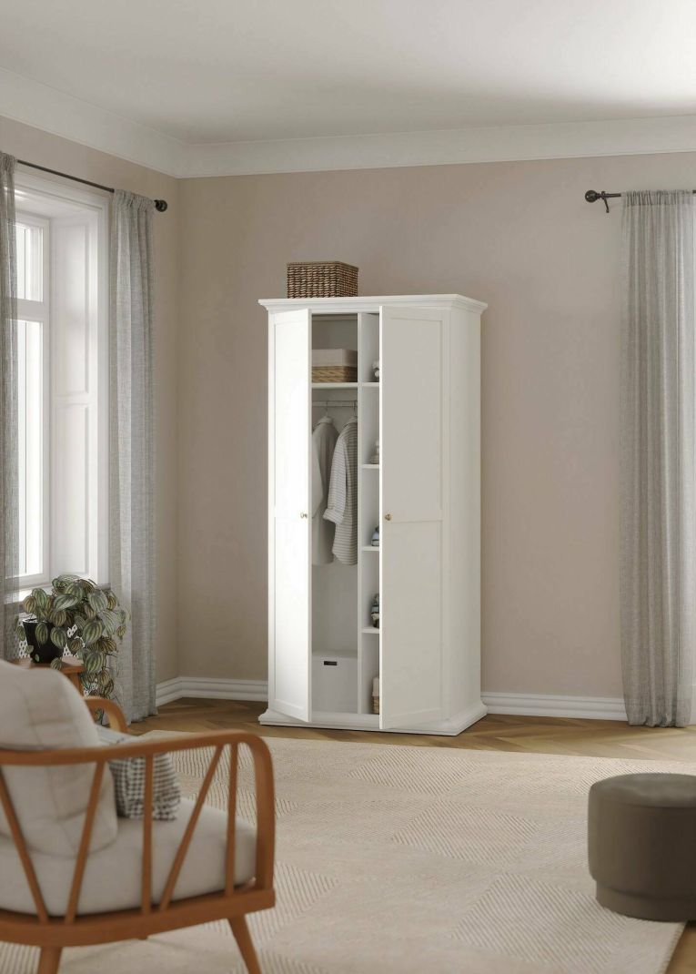 Guardaroba 2 ante Juliette, Mobile camera da letto, Cabina armadio portabiti, Armadio appendiabiti, 96x61 h201 cm, Bianco
