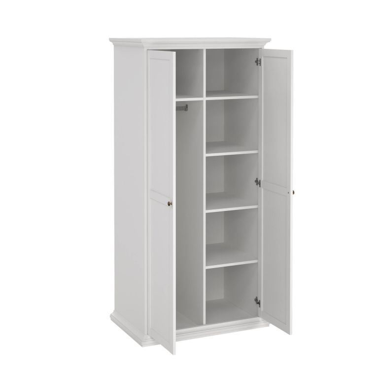 Guardaroba 2 ante Juliette, Mobile camera da letto, Cabina armadio portabiti, Armadio appendiabiti, 96x61 h201 cm, Bianco