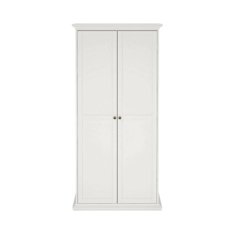 Guardaroba 2 ante Juliette, Mobile camera da letto, Cabina armadio portabiti, Armadio appendiabiti, 96x61 h201 cm, Bianco